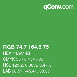 カラーコード: RGB 74.7 164.6 75 | qconv.com