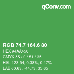 カラーコード: RGB 74.7 164.6 80 | qconv.com