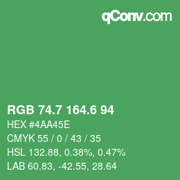 カラーコード: RGB 74.7 164.6 94 | qconv.com