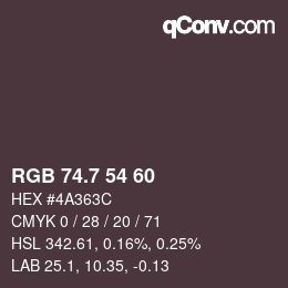 カラーコード: RGB 74.7 54 60 | qconv.com