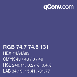 カラーコード: RGB 74.7 74.6 131 | qconv.com