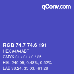 カラーコード: RGB 74.7 74.6 191 | qconv.com