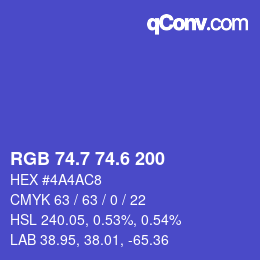 カラーコード: RGB 74.7 74.6 200 | qconv.com