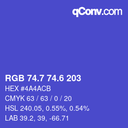 カラーコード: RGB 74.7 74.6 203 | qconv.com
