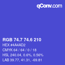 カラーコード: RGB 74.7 74.6 210 | qconv.com