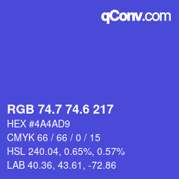 カラーコード: RGB 74.7 74.6 217 | qconv.com