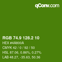 カラーコード: RGB 74.9 128.2 10 | qconv.com