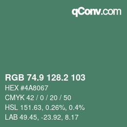 カラーコード: RGB 74.9 128.2 103 | qconv.com