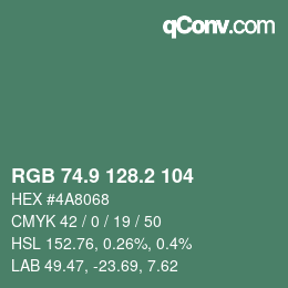 カラーコード: RGB 74.9 128.2 104 | qconv.com