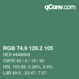 カラーコード: RGB 74.9 128.2 105 | qconv.com