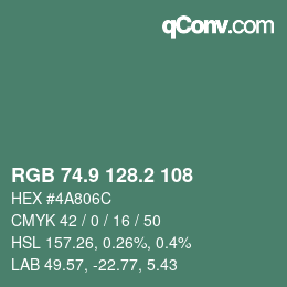 カラーコード: RGB 74.9 128.2 108 | qconv.com