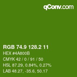 カラーコード: RGB 74.9 128.2 11 | qconv.com