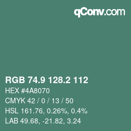 カラーコード: RGB 74.9 128.2 112 | qconv.com