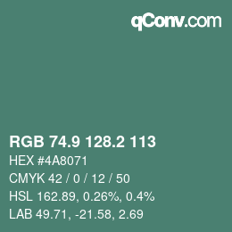 カラーコード: RGB 74.9 128.2 113 | qconv.com