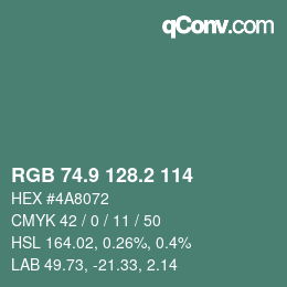 カラーコード: RGB 74.9 128.2 114 | qconv.com
