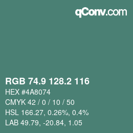 カラーコード: RGB 74.9 128.2 116 | qconv.com