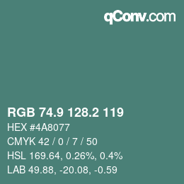 カラーコード: RGB 74.9 128.2 119 | qconv.com