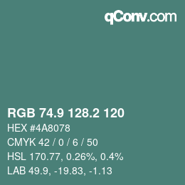 Color code: RGB 74.9 128.2 120 | qconv.com