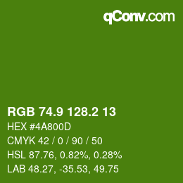 カラーコード: RGB 74.9 128.2 13 | qconv.com
