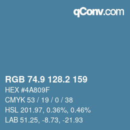 カラーコード: RGB 74.9 128.2 159 | qconv.com