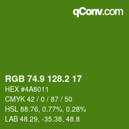 カラーコード: RGB 74.9 128.2 17 | qconv.com