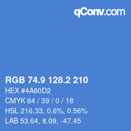 カラーコード: RGB 74.9 128.2 210 | qconv.com