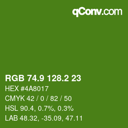 カラーコード: RGB 74.9 128.2 23 | qconv.com
