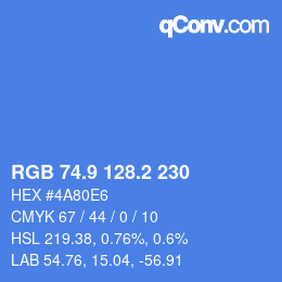 カラーコード: RGB 74.9 128.2 230 | qconv.com