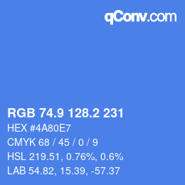Color code: RGB 74.9 128.2 231 | qconv.com