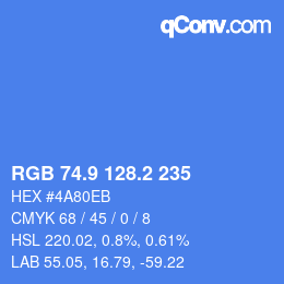 カラーコード: RGB 74.9 128.2 235 | qconv.com