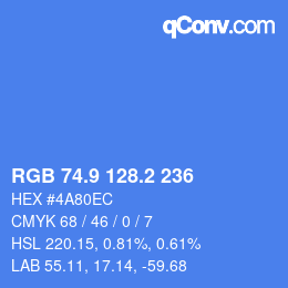 カラーコード: RGB 74.9 128.2 236 | qconv.com