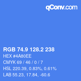 カラーコード: RGB 74.9 128.2 238 | qconv.com