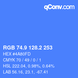 カラーコード: RGB 74.9 128.2 253 | qconv.com
