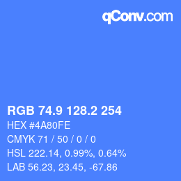 カラーコード: RGB 74.9 128.2 254 | qconv.com