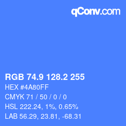 カラーコード: RGB 74.9 128.2 255 | qconv.com