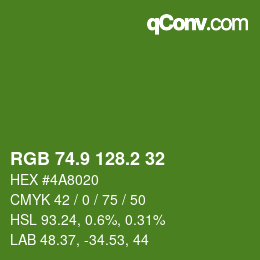 カラーコード: RGB 74.9 128.2 32 | qconv.com