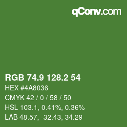 カラーコード: RGB 74.9 128.2 54 | qconv.com