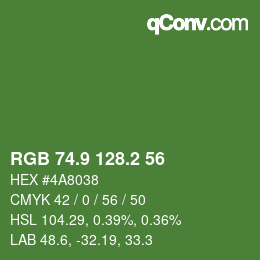 カラーコード: RGB 74.9 128.2 56 | qconv.com