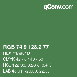 カラーコード: RGB 74.9 128.2 77 | qconv.com