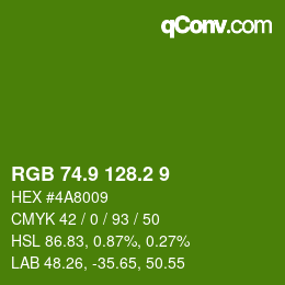 カラーコード: RGB 74.9 128.2 9 | qconv.com