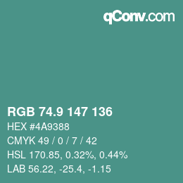 Color code: RGB 74.9 147 136 | qconv.com