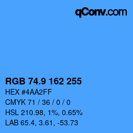 カラーコード: RGB 74.9 162 255 | qconv.com