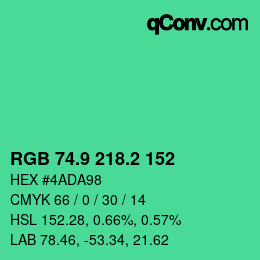 カラーコード: RGB 74.9 218.2 152 | qconv.com