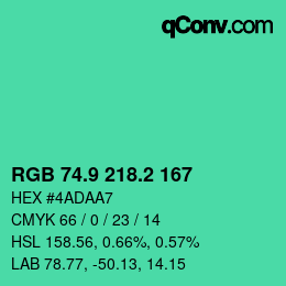 カラーコード: RGB 74.9 218.2 167 | qconv.com