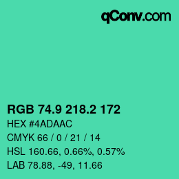 カラーコード: RGB 74.9 218.2 172 | qconv.com