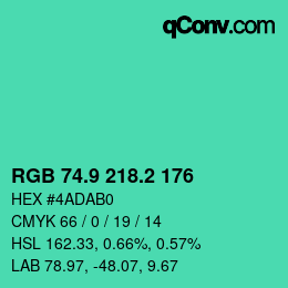 カラーコード: RGB 74.9 218.2 176 | qconv.com