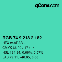 カラーコード: RGB 74.9 218.2 182 | qconv.com