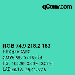 カラーコード: RGB 74.9 218.2 183 | qconv.com