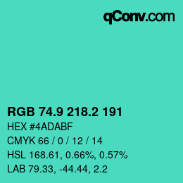 カラーコード: RGB 74.9 218.2 191 | qconv.com