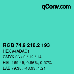 カラーコード: RGB 74.9 218.2 193 | qconv.com